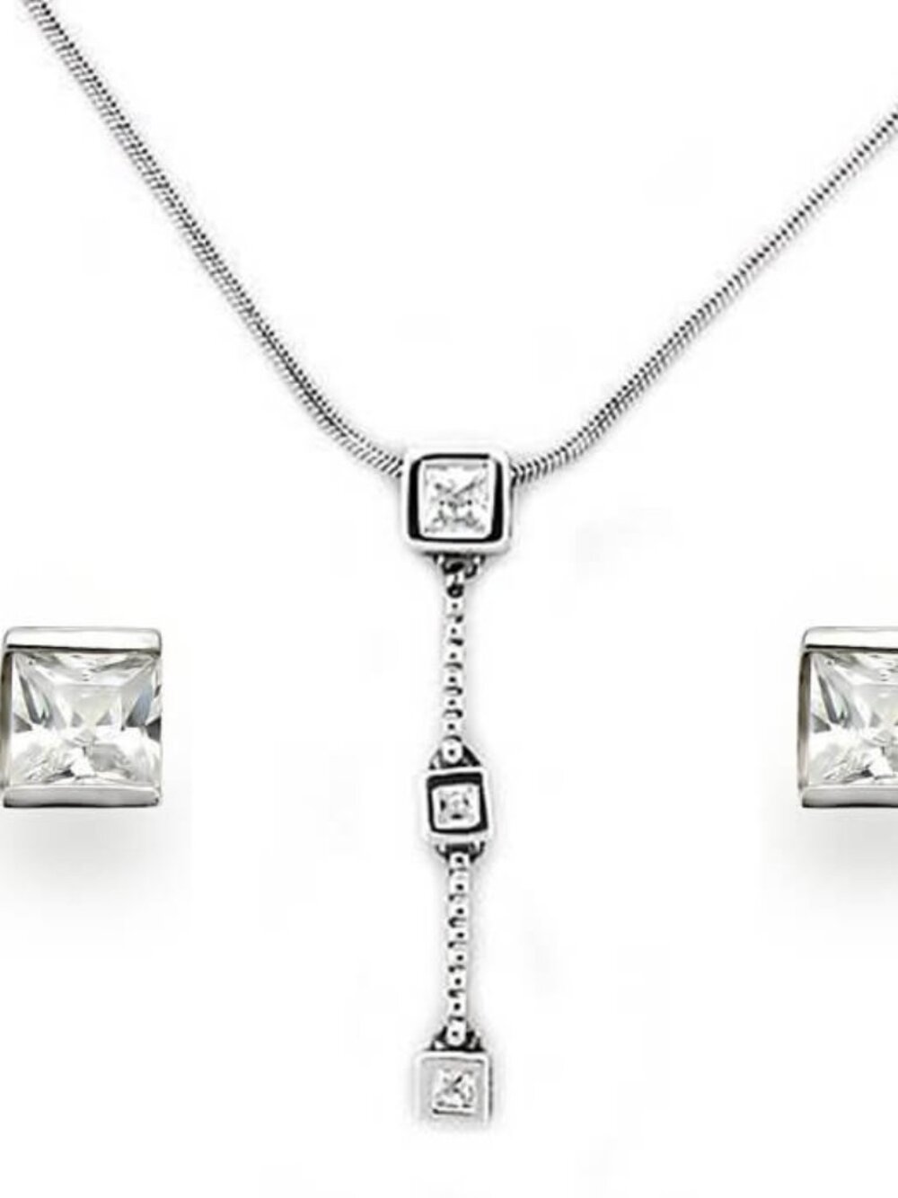 925 Sterling Silver Rhodium Clear AAA CZ Earrings & Pendant Set